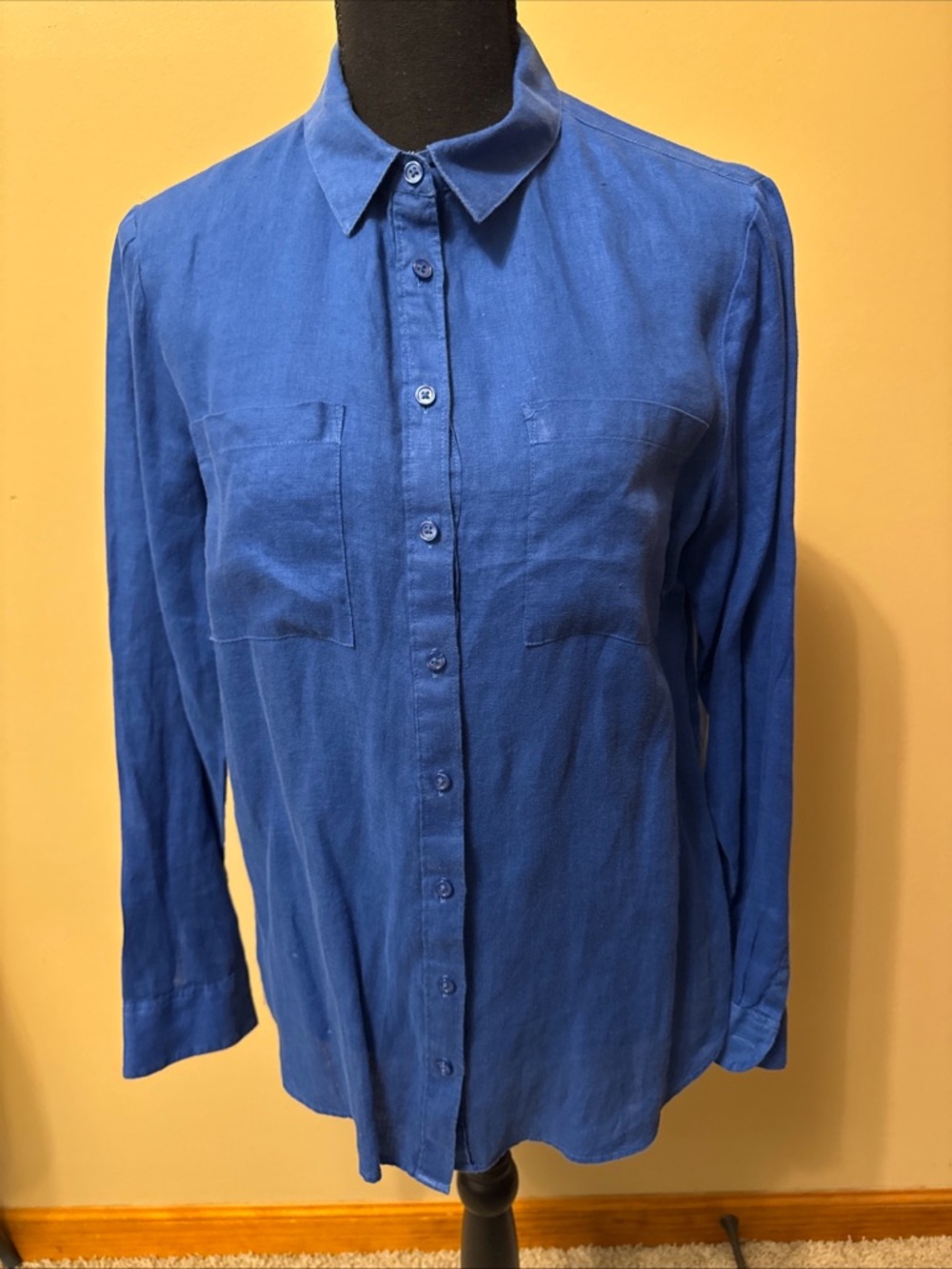 Boden Blue Button-Front Long-Sleeve Blouse